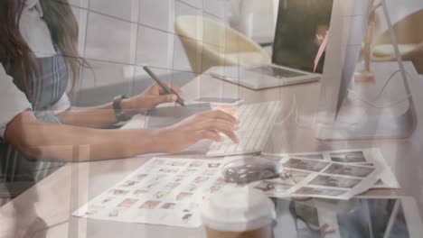 animation of person using computer over group of business people walking