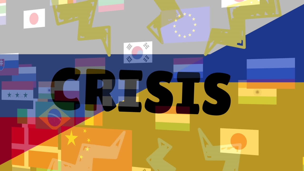 러시아와 우크라이나의 발 위에 국가 발과 위기 텍스트의 애니메이션