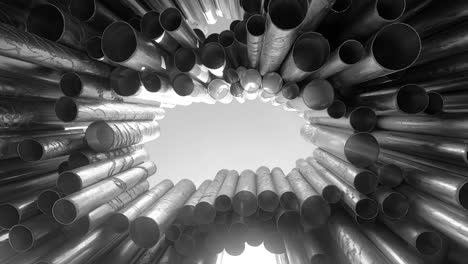 The-tubes-are-glued-together-in-the-sky-looking-black-and-white