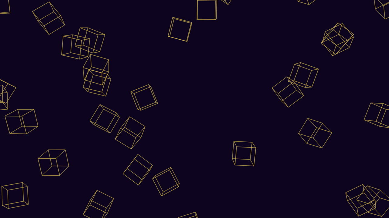 Abstract black and gold geometric shapes arranged in a grid pattern seem to be floating in the air, creating a dynamic and visually captivating composition full of movement and energy