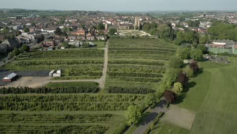 Evesham-UK-Aerial-View-Town-Church-Christmas-Trees-Park