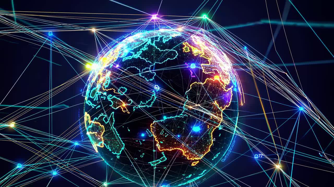 Rotating Digital Globe with Interconnected Global Network Lines