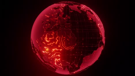 spinning wireframe earth post global disaster. end of the world spinning lava earth.