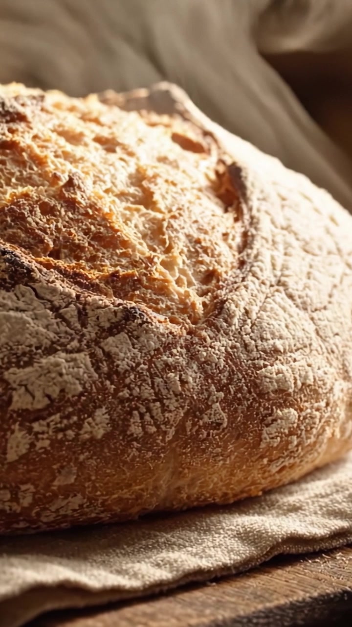 Freshly Baked Artisan Bread Showcasing a Golden Crust and Fluffy Interior, Perfectly Crisped on the Outside and Softly Flavored on the Inside, Ideal for Any Meal or Gathering