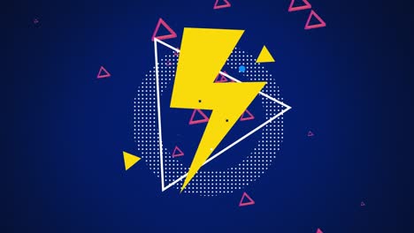 Animation-of-lightning-icon-over-shapes-on-blue-background