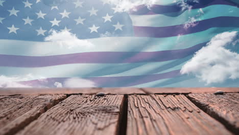 wooden deck and american flag