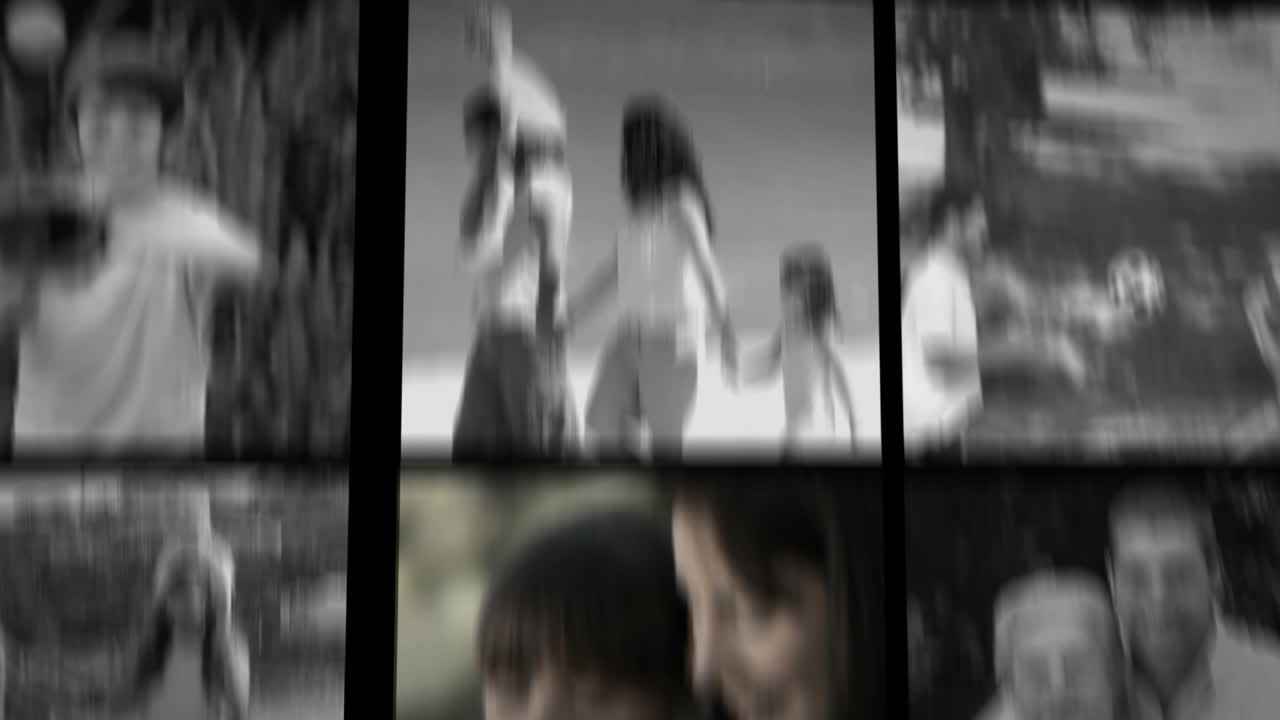 야외에서 놀고 있는 가족에 대한 세 개의 짧은 클립