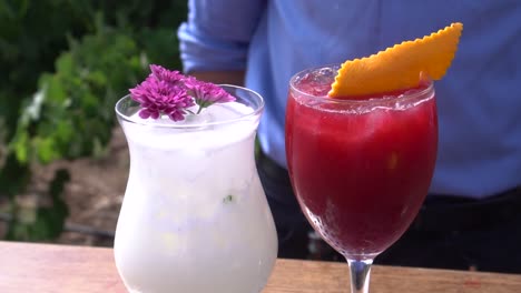 cocktails on a bar in the nature