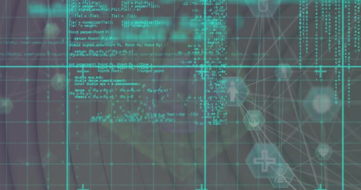 Animation of globe with network of connections and data processing