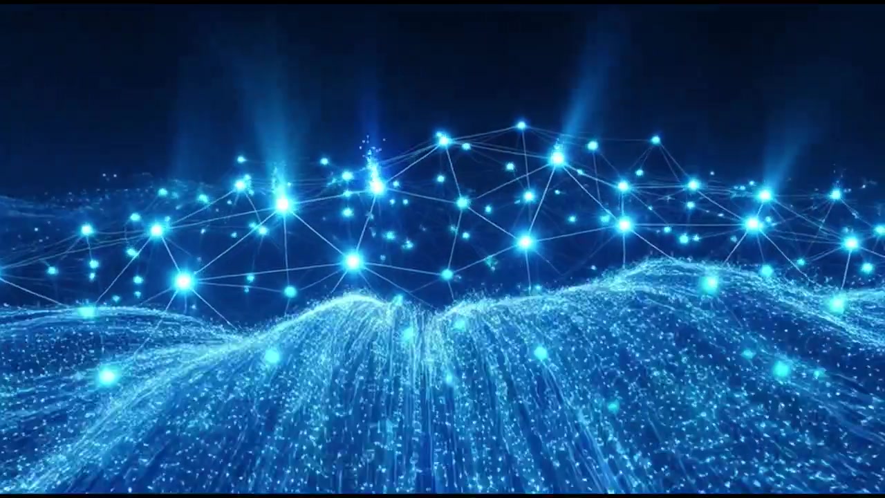 Abstract Digital Network Connection with Glowing Blue Particles and Data Flow