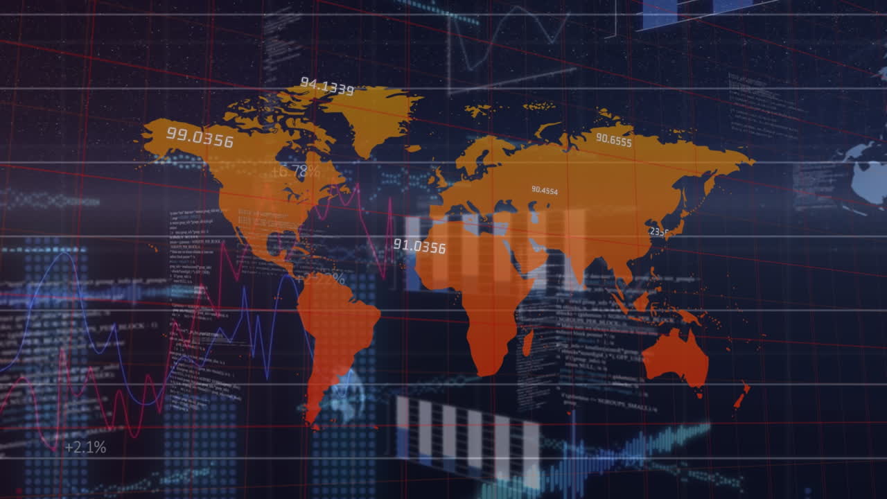 animation of data processing and world map over black background | freepik