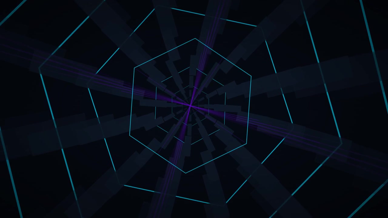 Abstract Digital Tunnel with Glowing Hexagonal Frames