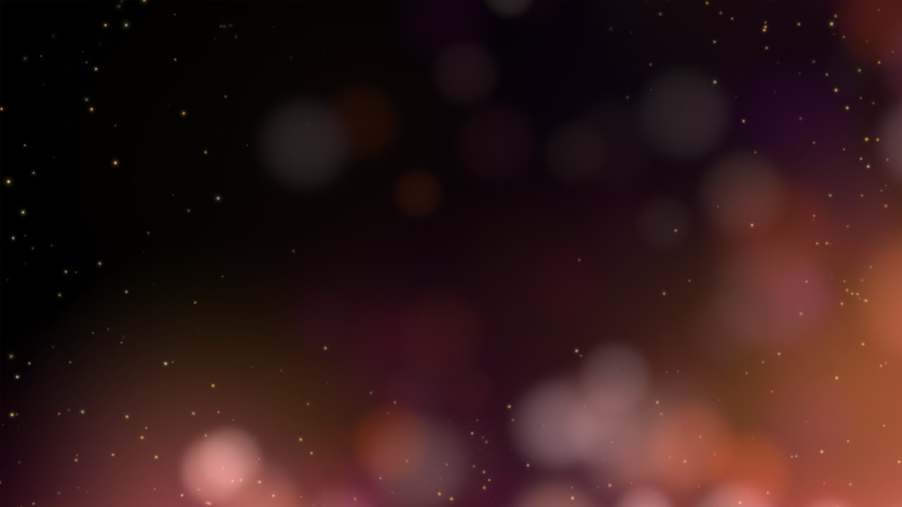 Motion and fly red particles and orange round bokeh on dark background