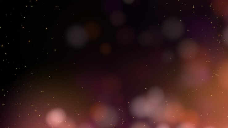 og flyve røde partikler og orange runde bokeh på mørk baggrund