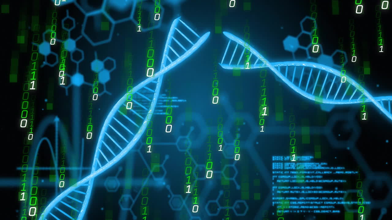 Processing scientific data, animation of DNA strand with binary coding elements
