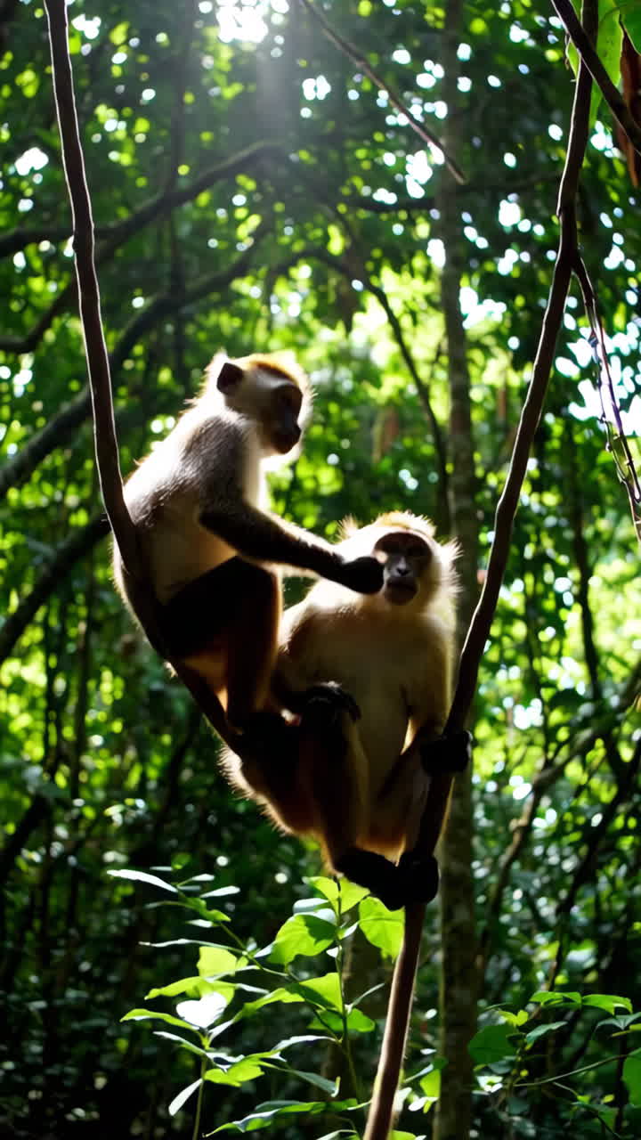 Monkeys in a Lush Rainforest Canopy