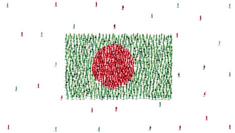 bandera de bangladesh. un gran grupo de personas se forman para crear la forma de la bandera de bengalés. video de animación 4k.