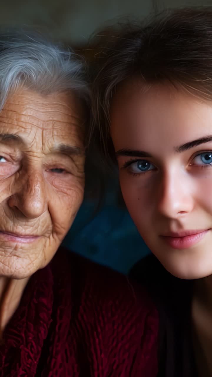A Timeless Bond: Capturing Intimate Moments of Connection Between Generations in a Heartfelt Portrait of a Young Woman and Her Grandmother