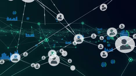 Animation-of-network-of-connections-with-people-icons-and-data-processing