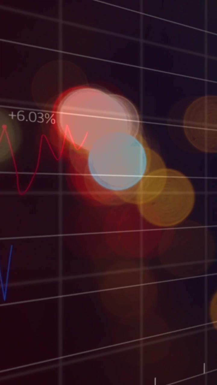 Animation of blurred traffic lights over graphs and dark space