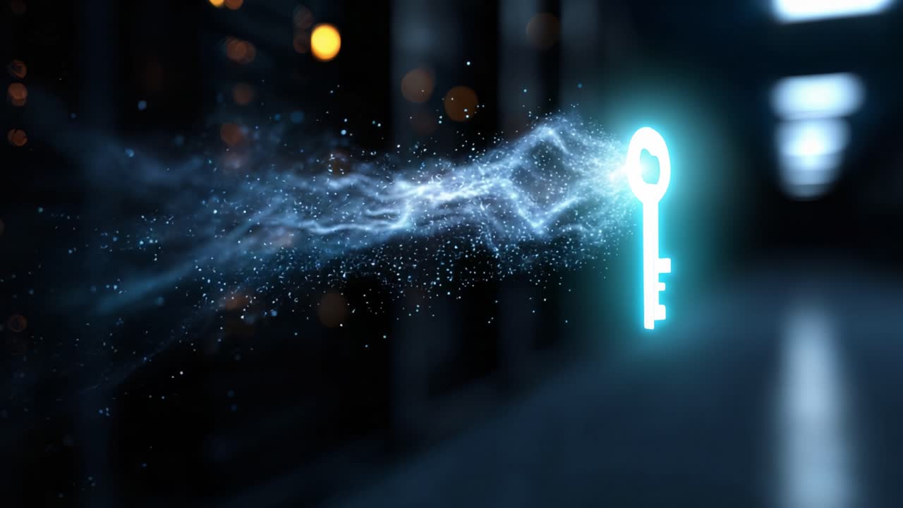 A Mysterious Key Surrounded by Glowing Energy Waves, Symbolizing Access to Hidden Information and Secrets in a Technological Environment