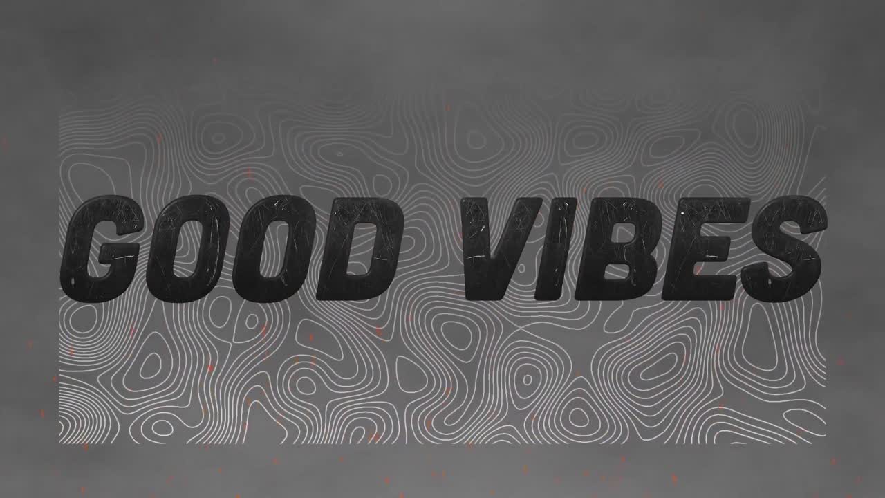 animación de texto, buenas vibraciones, en negro, con líneas de contorno en movimiento sobre fondo gris