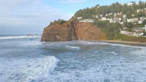 Oceanside-coastline-in-Oregon,-beautiful-shoreline-and-scenic-nature