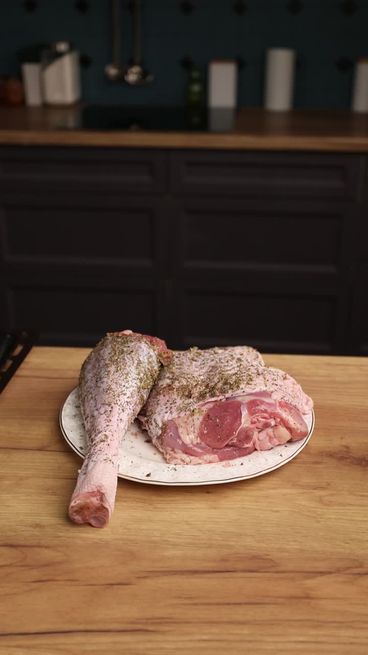 Raw Turkey Legs and Thighs on a Plate