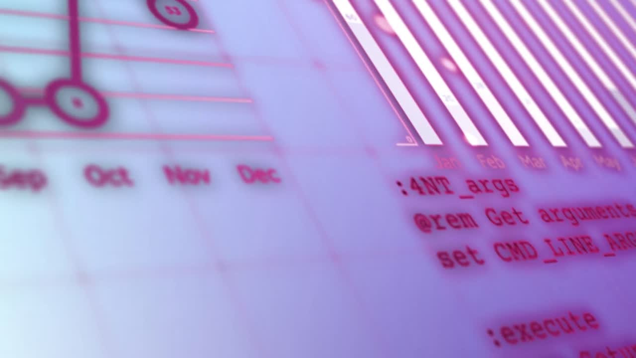 파란색 배경에 여러 그래프와 지구에 대한 컴퓨터 언어의 애니메이션