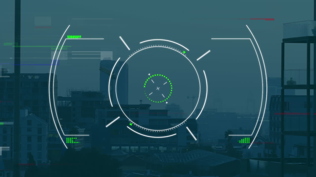 도시 풍경 위의 데이터 처리 애니메이션