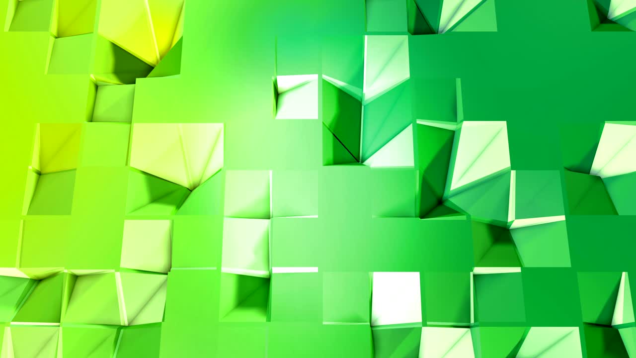 animación de fondo de baja poli 4k en bucle. animación 3d sin costuras en estilo moderno geométrico de baja poli con colores de gradiente. fondo creativo simple. plano verde v3 con espacio de copia