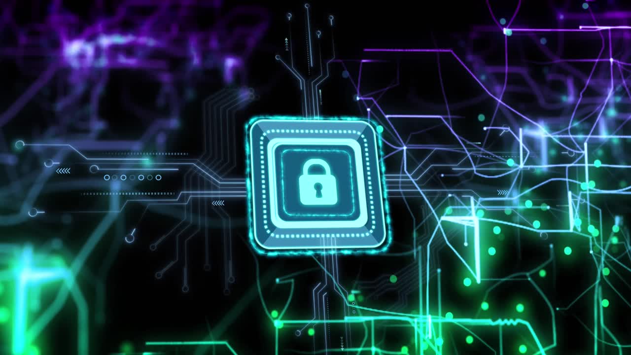 Animation of data processing over black background