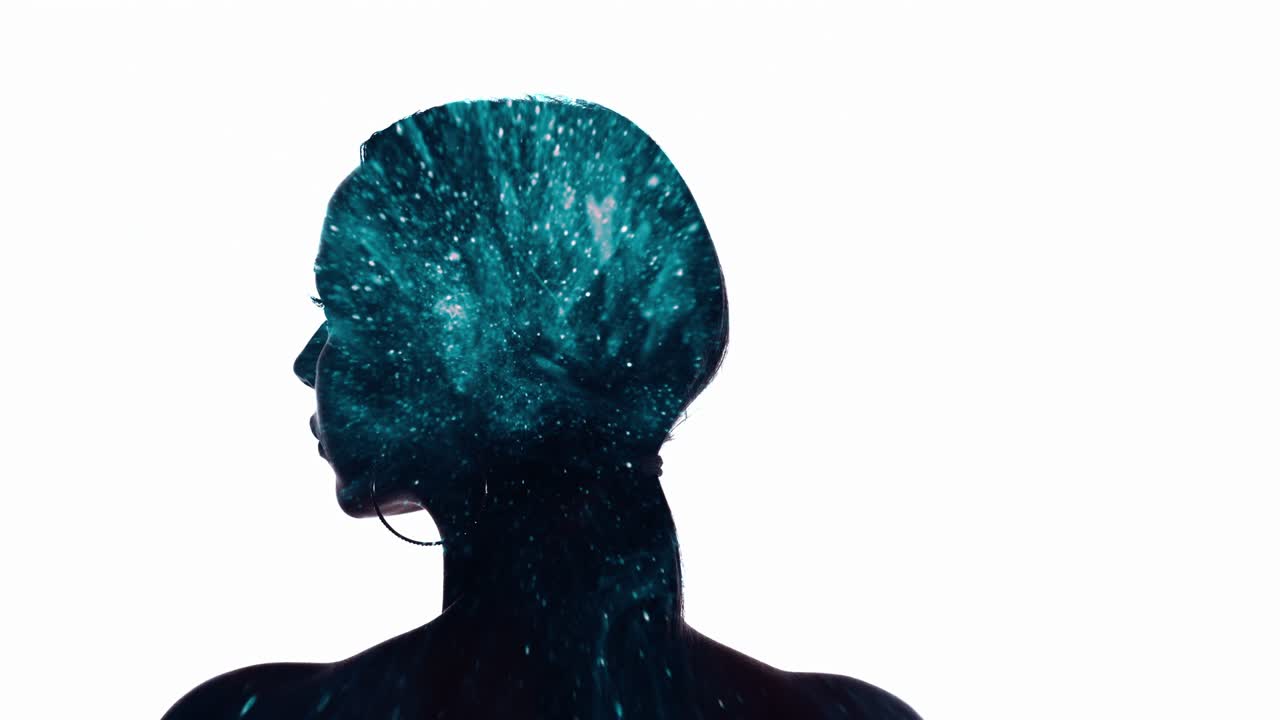 double exposure portrait ai glitter stardust woman