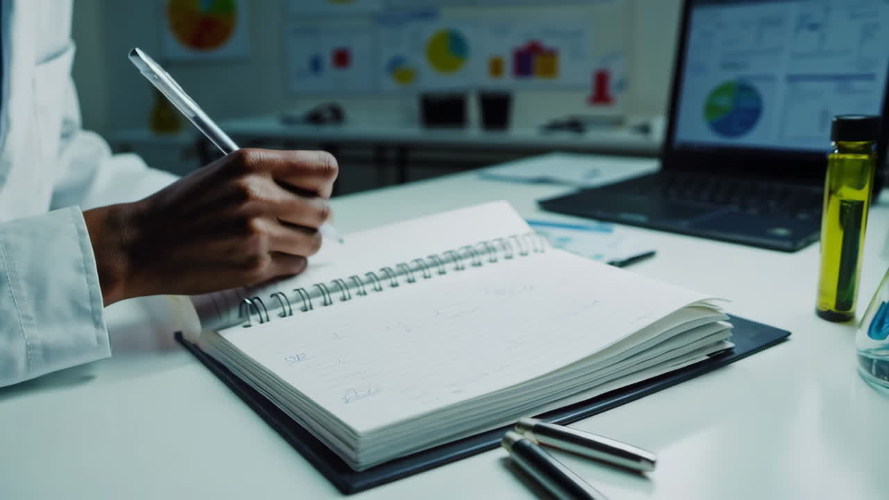 Female Scientist Taking Notes in a Laboratory