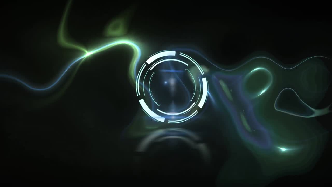 검은 바탕에 노란색과 파란색 에너지 위의 스캔 범위의 애니메이션