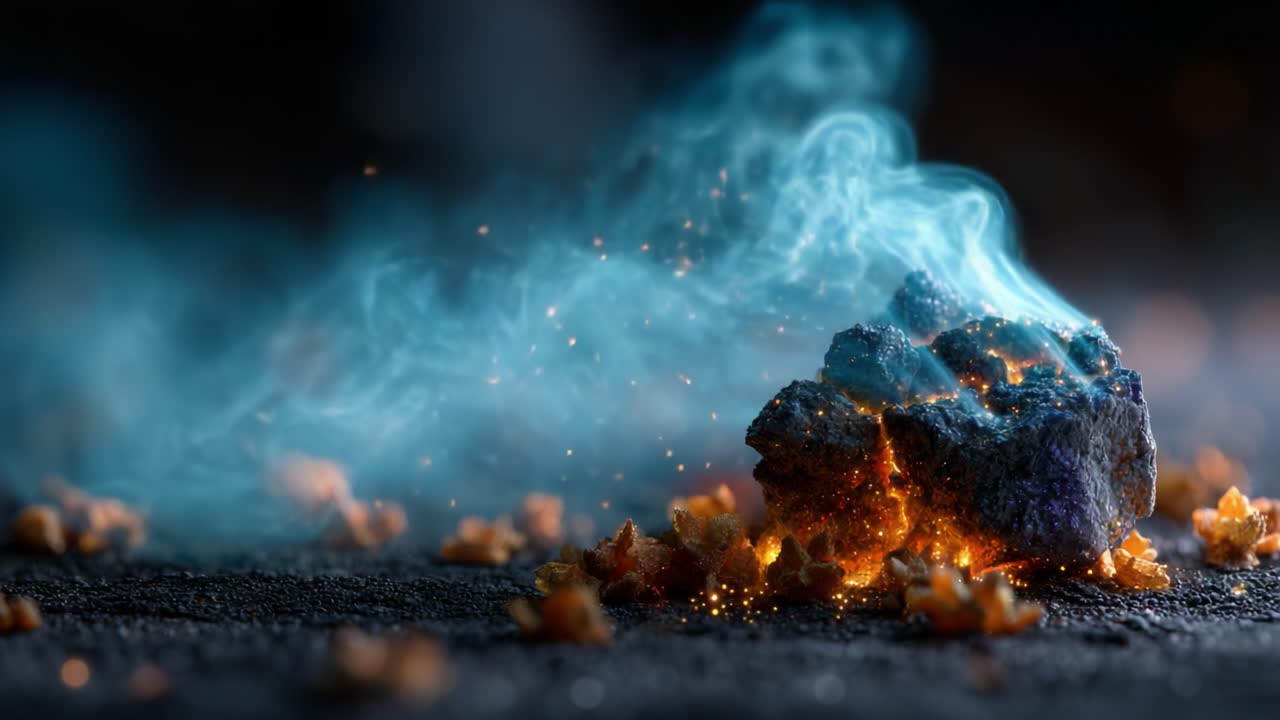 Un'enigmatica formazione rocciosa circondata da fumo impalpabile e popcorn croccanti: una coinvolgente sinfonia visiva di texture e colori