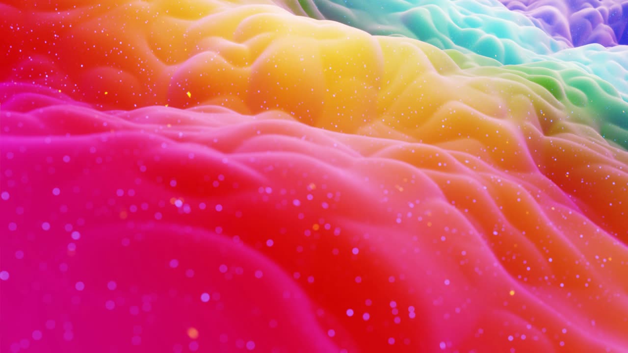 스트루드 또는 디스플레이스 파동으로 아름다운 추상적인 3d 표면은 루프로 변환됩니다. 무지개 그라디언트: 달함이나 마말라드와 같은 부드러운 매트 재료, 가운 내부 빛, 모핑 표면에서 반이는.