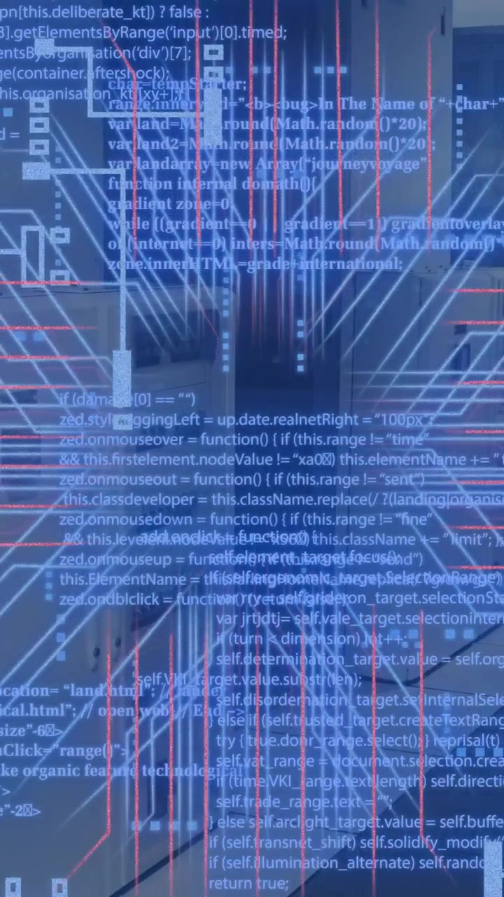 Animation of circuit board and data processing over computer servers