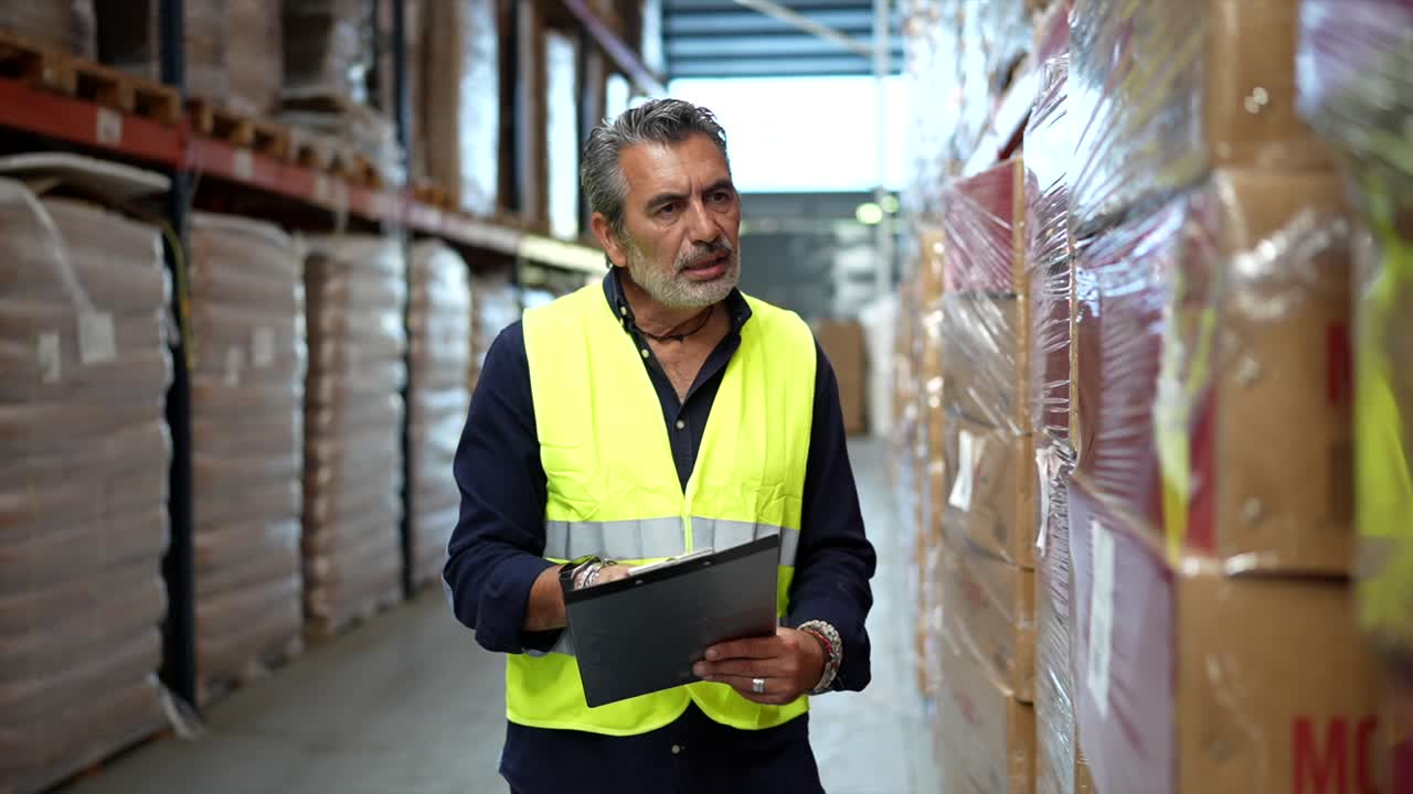 trabajador de almacén comprobando el inventario