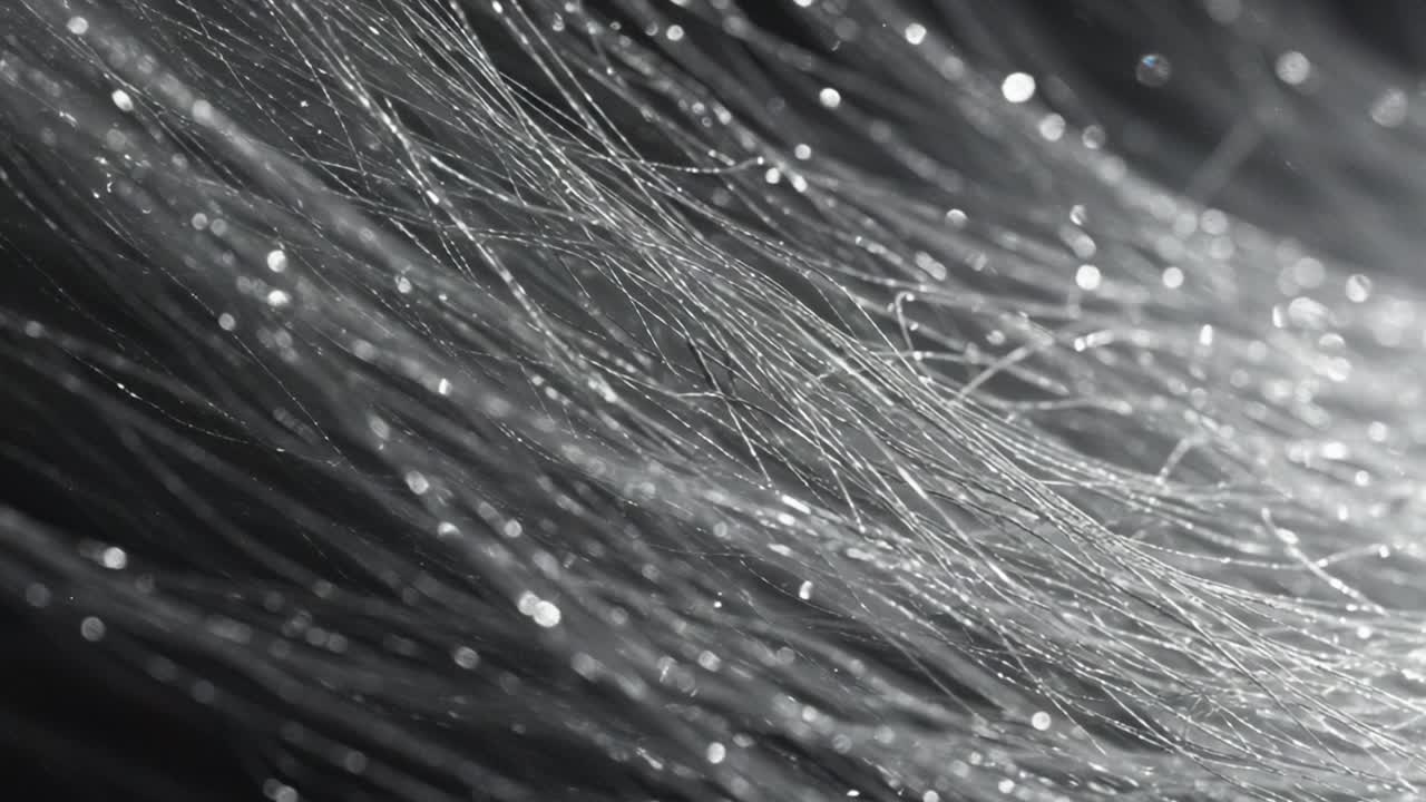 An Abstract Exploration of Shimmering Fibers: Captivating Waves of Light Reflecting Through Delicate Textures in a Hypnotic Display of Motion