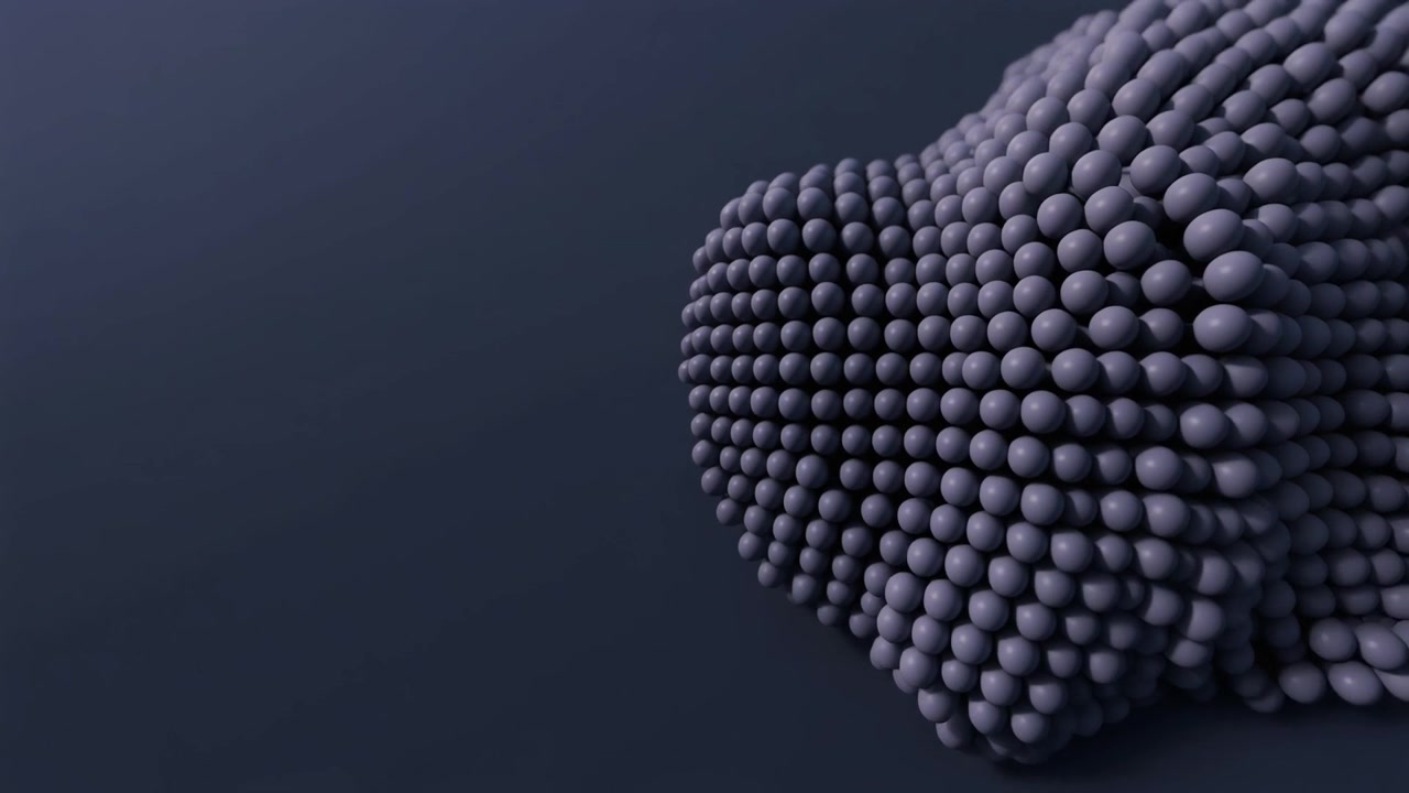 Abstrakcyjna animacja 3D pulsujących kul na ciemnym tle