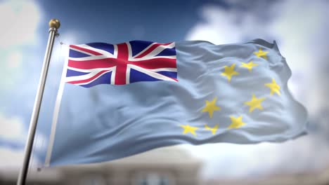 la bandera de tuvalu ondeando en cámara lenta 3d con fondo de cielo azul - bucle sin costuras 4k