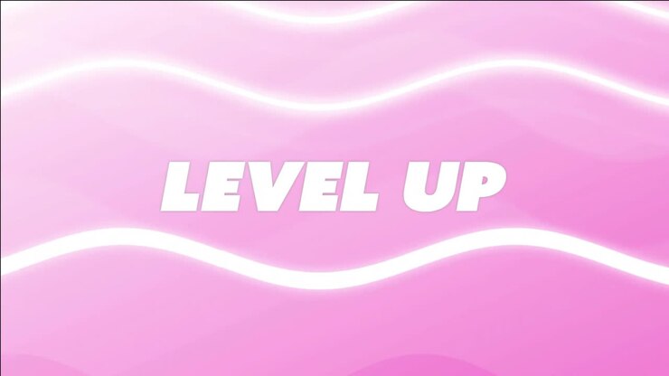 Animation of level up text over pattern background