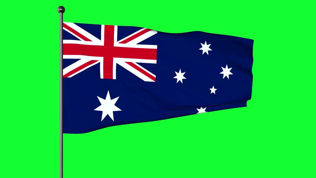 Green screen 3D Illustration of The flag of Australia is based on the British maritime Blue Ensign – a blue field with the United Kingdom flag in the canton or upper hoist quarter.