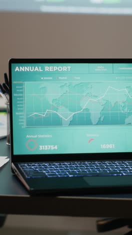 vertical video modern corporate space sits empty after hours with forecasting charts