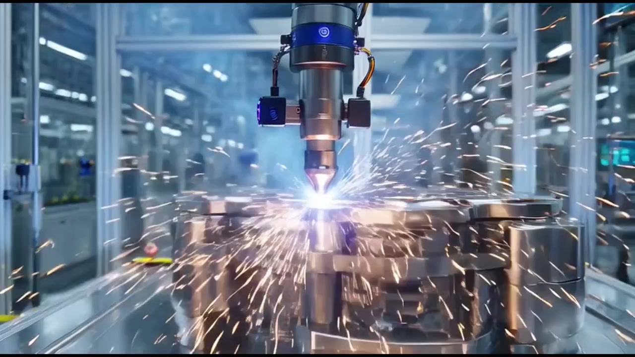 Industrial Robotic Arm Performing Precision Laser Welding on Metal Component