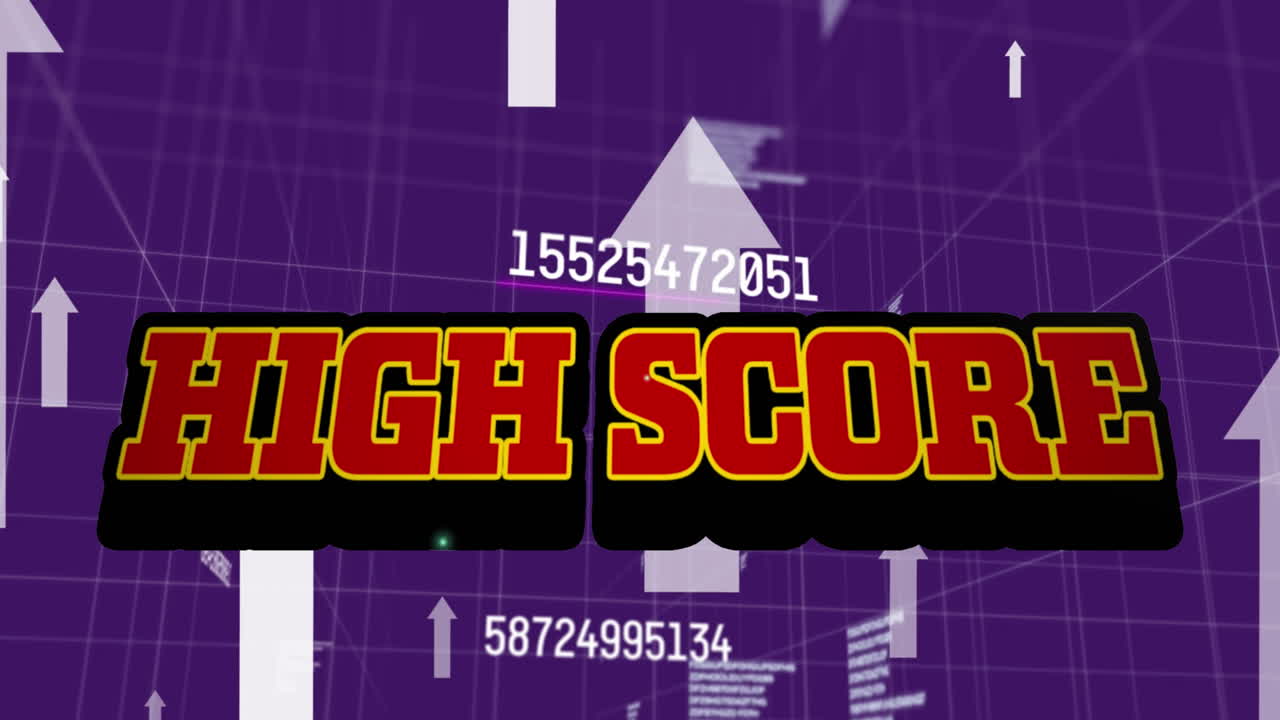 animación de texto de alta puntuación y flechas sobre la cuadrícula y procesamiento de datos