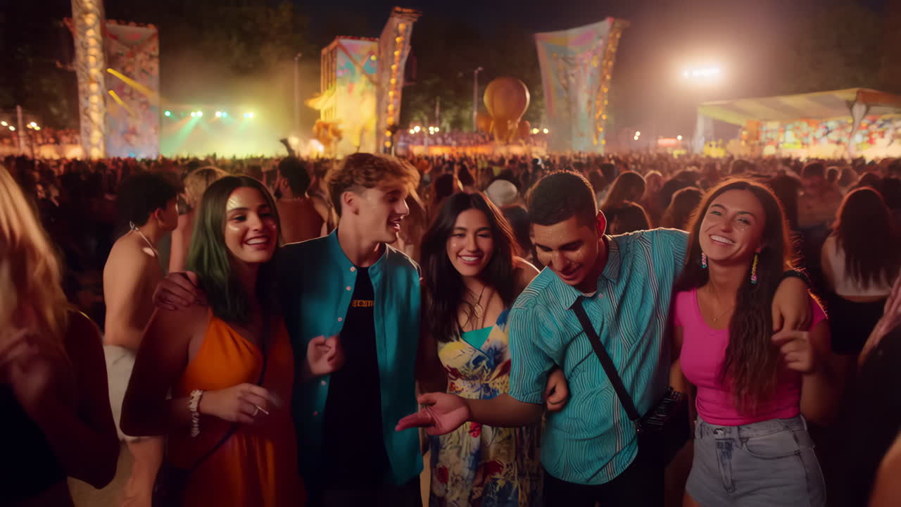 Unge voksne nyder en livlig musikfestival om natten