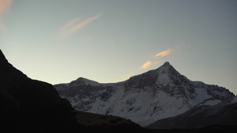 time-lapse of snow-covered cerro san lorenzo in perito moreno national park during twilight. santa cruz, argentina