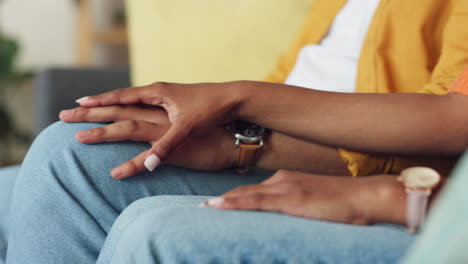 black couple, holding hands and support in trust